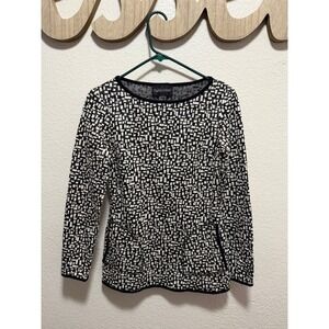 Frank Lyman Design Womens Black White Geometric Print Long Sleeve Top Button
